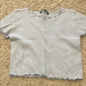 Brandy Melville Light Blue Ribbed Lettuce-Edge Crop Top